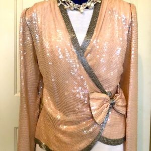 Gorgeous Vintage Sequined Wrap-style Evening Holiday blouse/Jacket/ Top